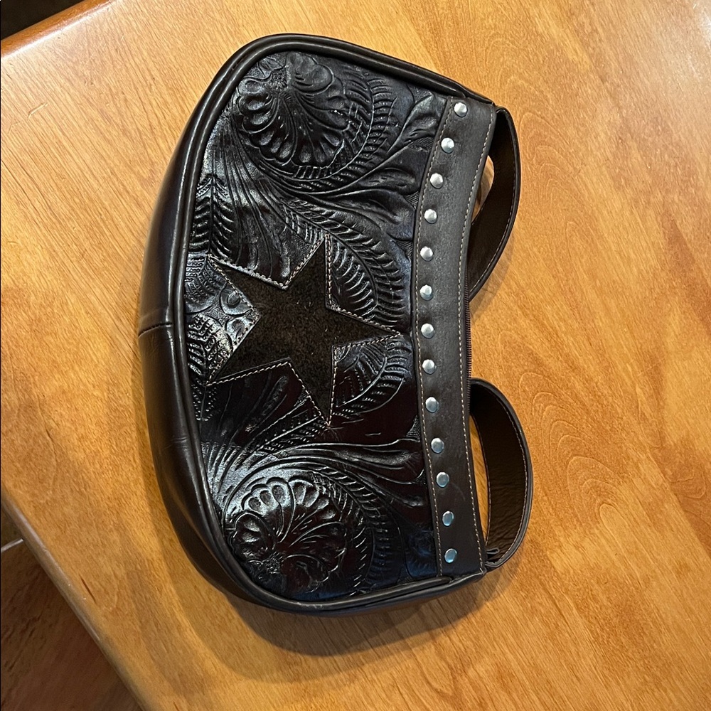 Elegant Black Embossed Clutch with Star Design